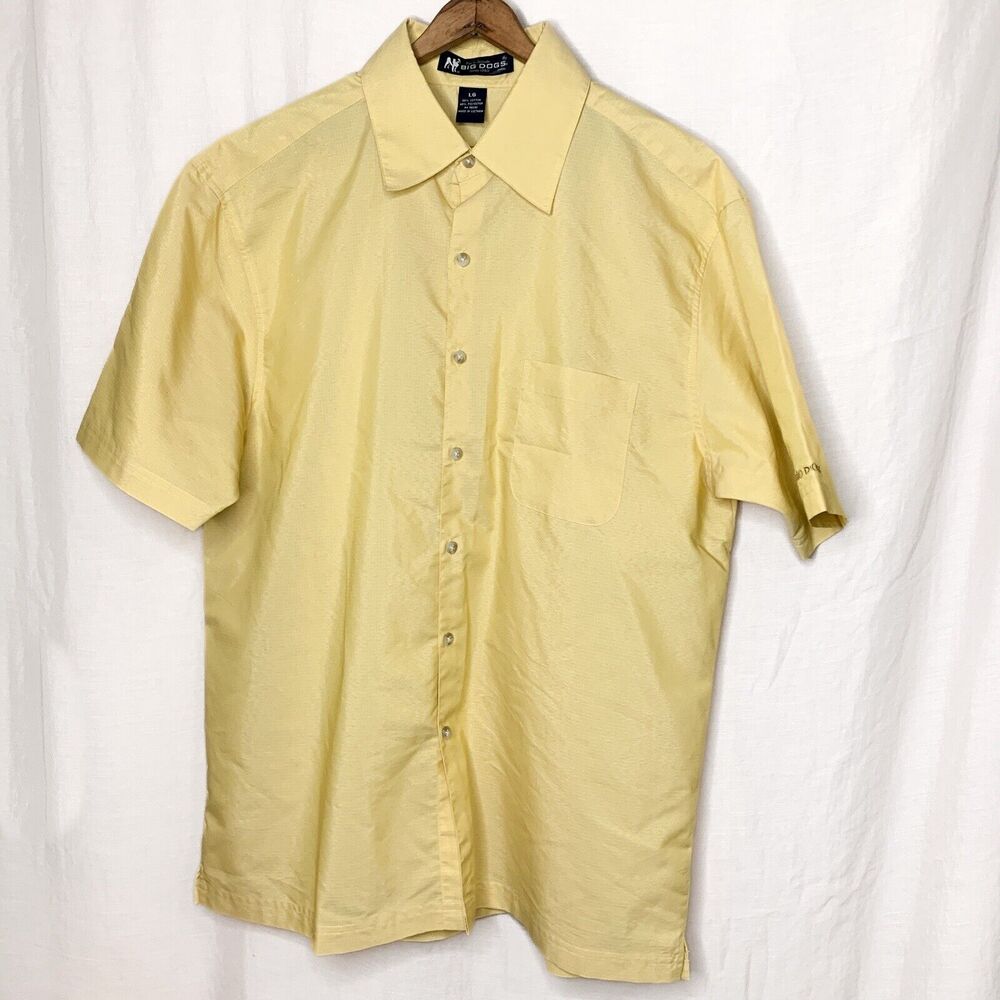 Big Dogs Mens Spring/Summer Button-Down Yellow Short Sleeve Casual Shirt Size L